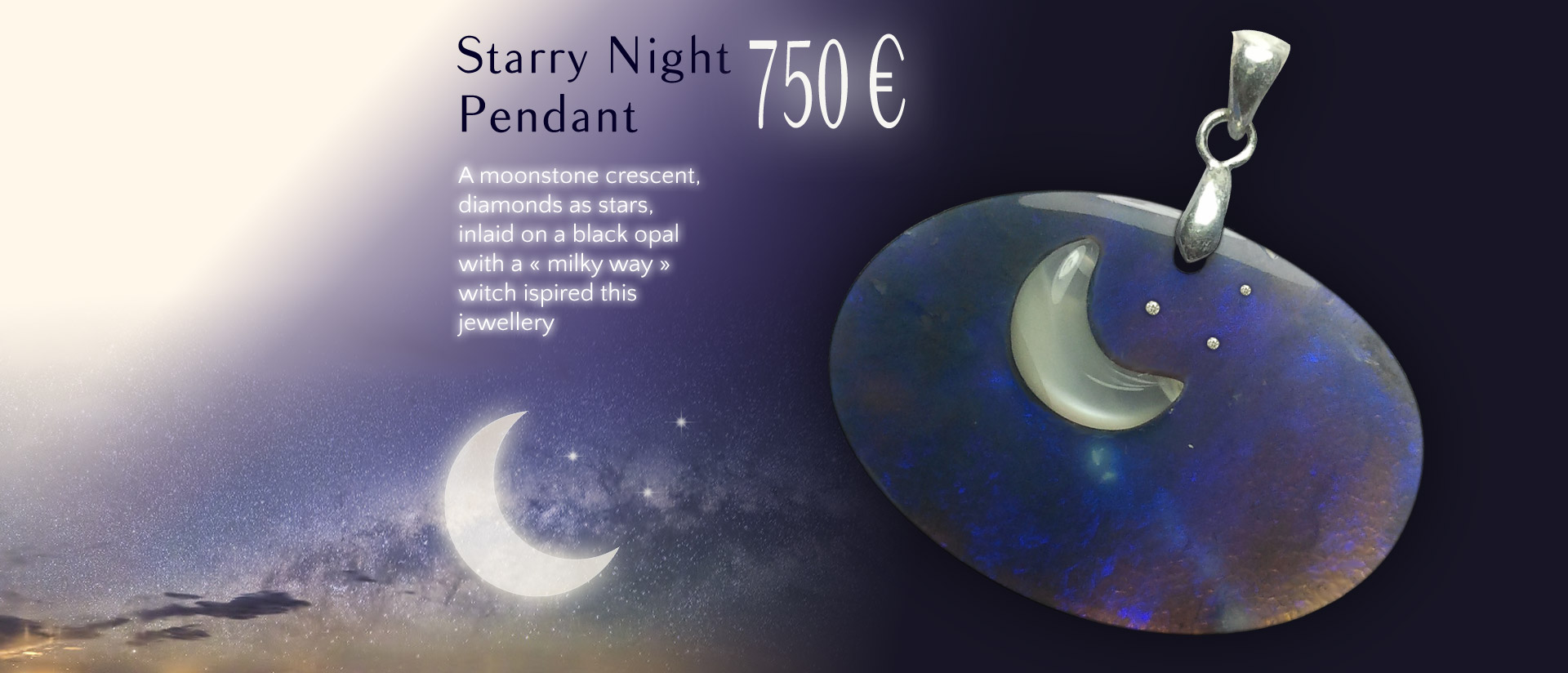Slide Starry Night Pendant Black Opal Diamonds Moonstone Crescent